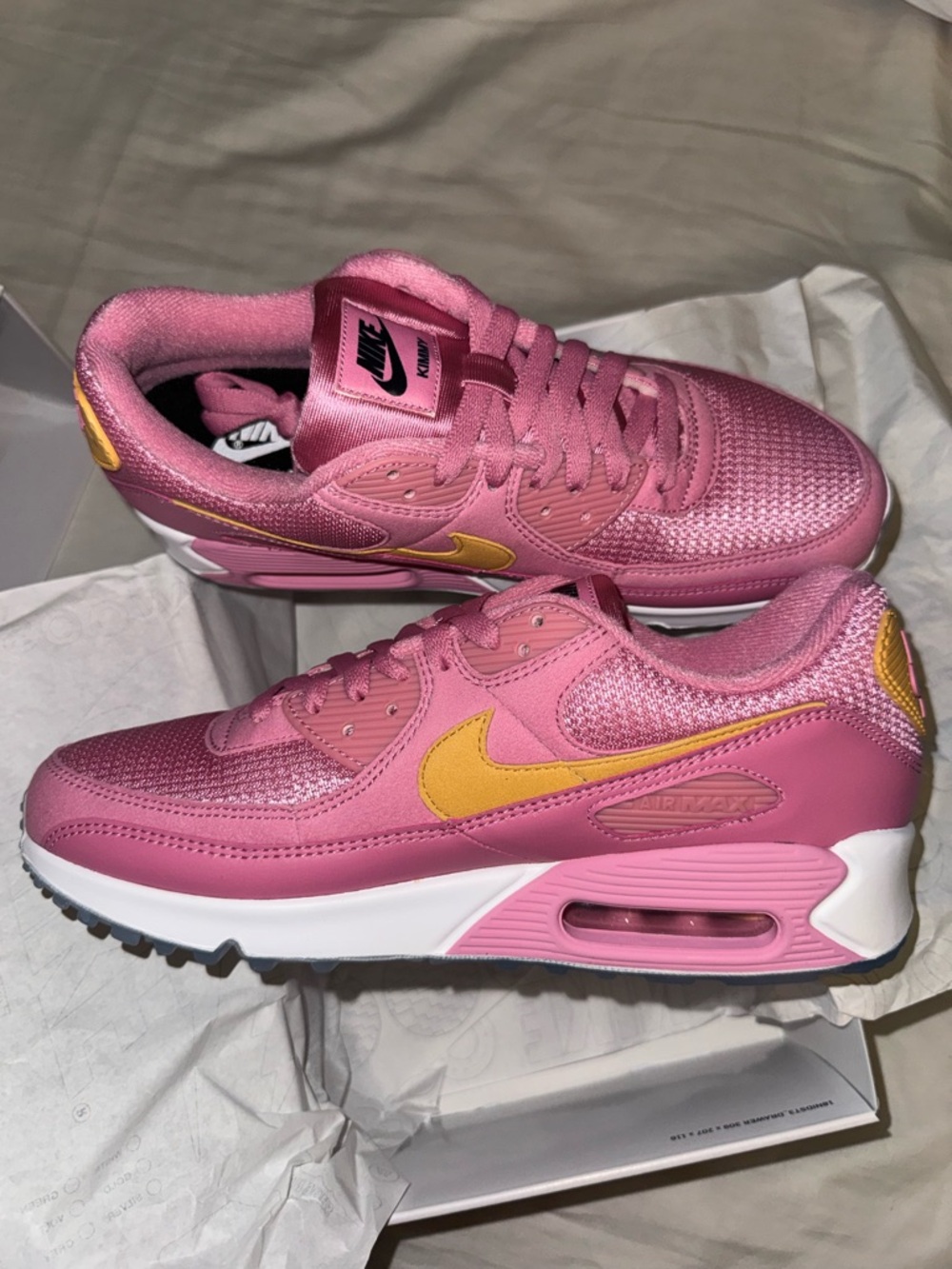 New Nike Women’s Pink & Yellow Air Max 90 Sneakers